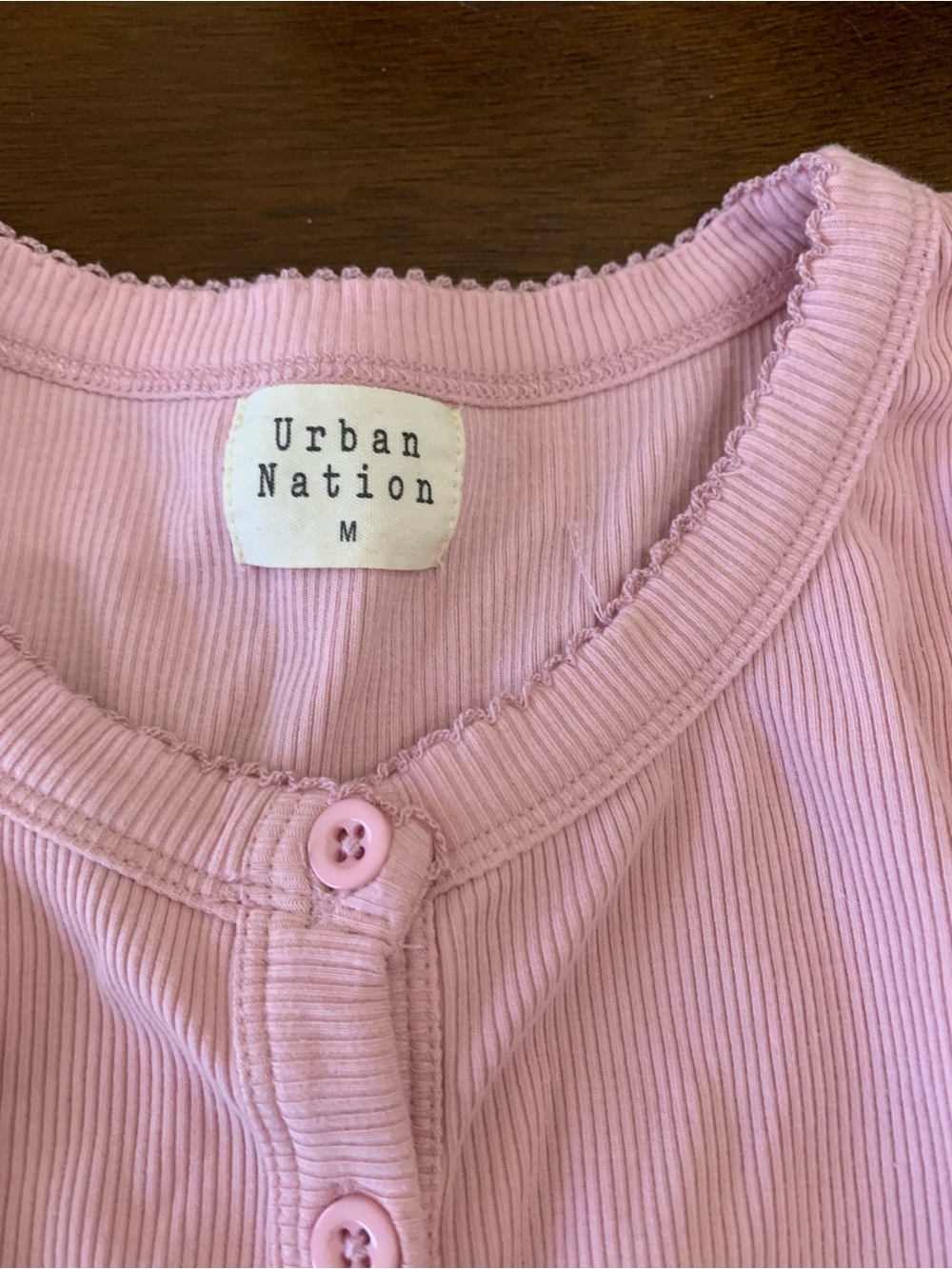 Slim Ribbed Button-Front Top - Pink - Picture 3 of 4